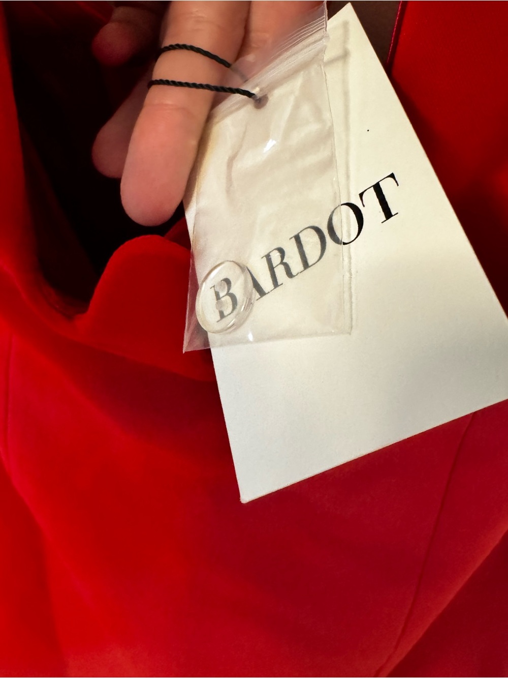 Bardot Red Strapless Midi Dress with Sculpted Flame Neckline in fire red - Picture 11 of 12